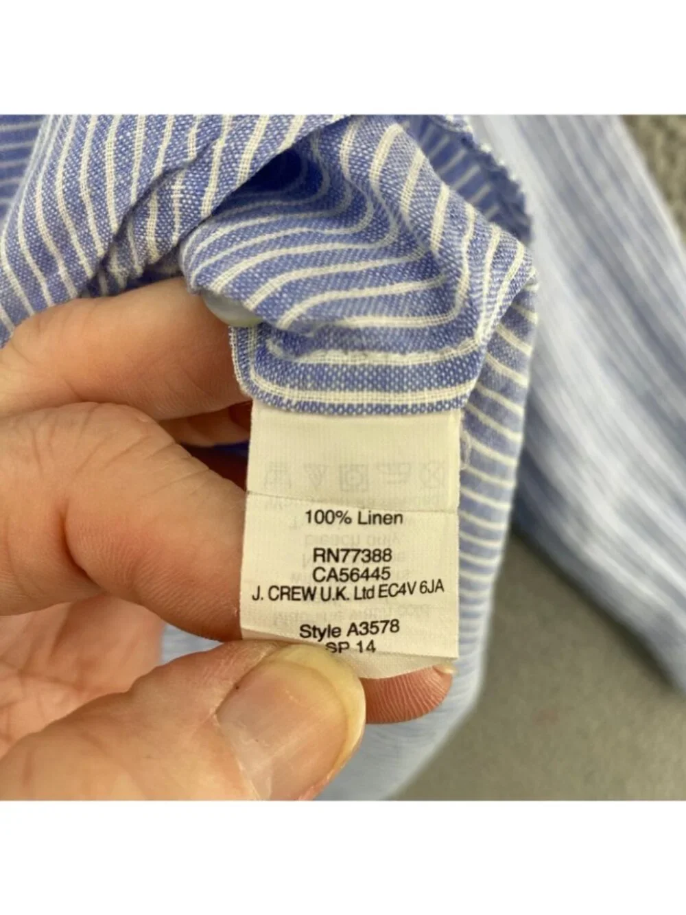 J Crew Top Womens 8 Blue Striped Linen 3/4 Button Popover Long Sleeve Collared